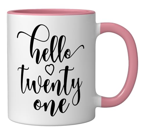 Taza de cerámica rosa y blanca 11 oz 21 años miniatura 2