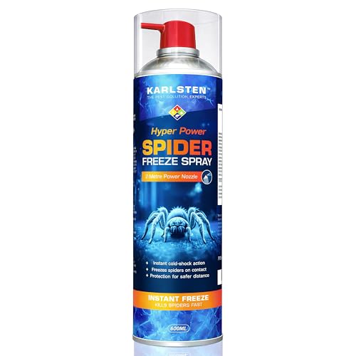 Karlsten Spider Killer Spray 600ml - Instant Freeze Spider Spray with 2 Metre Power Nozzle Insecticide-Free Cold Shock Formula for Indoor & Outdoor Use