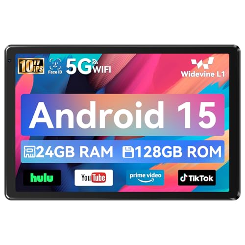 Whitedeer Tablet, Tablet 10 Zoll, Android Tablet mit 24GB RAM 128GB ROM, Octa-Core, HD IPS Touchscreen, 5000mAh Akku, WiFi 6, Bluetooth 5.0, Dual Kamera, Face ID, Google-Zertifiziert, Schwarz