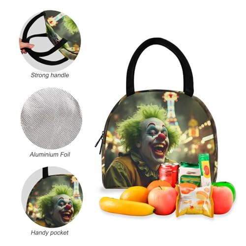 Happy Clown Print Backpack Set with Lunch Bag, Large Capacity Travel Backpacks and Lunch Box Insulated for Commute Hiking Picnic4