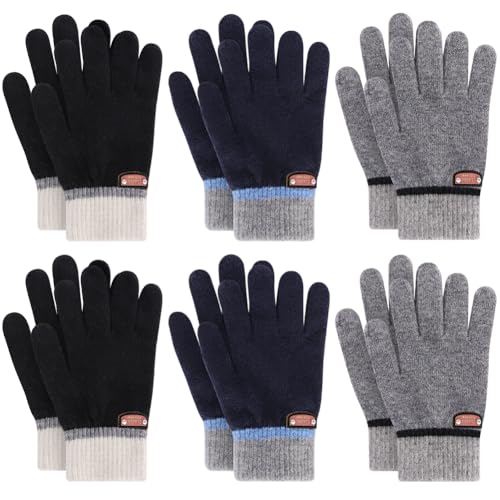 GOHI 6 Pairs of Kids Gloves Boys Winter Gloves Stretchy Full Fingers Knitted Gloves Wool Fleece Lined Mittens,1-6 Years