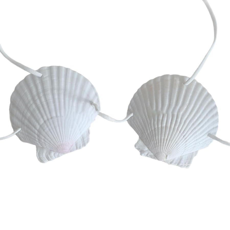 Mermaid Seashell Bra with Cord Hawaiian Shell Bikini Top Fashion Chest Chain for Women bodychain White