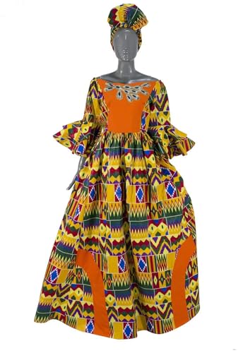 Image of iooiooi Womens African Print Party Maxi Dress Tradition Dashiki Ankara Long Dress & Headwrap
