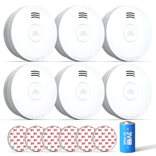 SITERWELL Smoke Detector, Smoke Detector 10 Year Battery with Photoelectric Sensor, Fire Alarm with Low Battery and Fault Warning for House and Bedroom, UL217 Listed, GS525A, 6 Packs