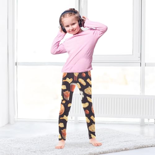 Football Food Funny Design Girls Leggings Ultra Soft Compression Yoga Gym Pants for Kids 4-10T4