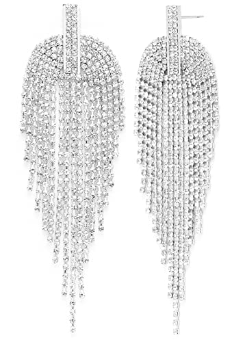 Badgley Mischka Women's Earrings - Wedding Bridal Elegant Crystal Chandelier Drop Dangle Earrings, Post Closure, Size One Size, Half Circle/Bar