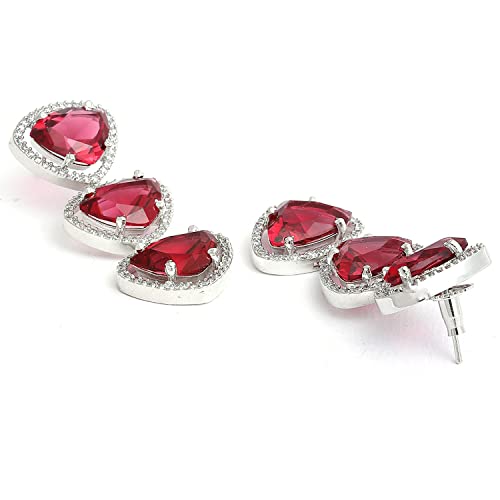 Image of ZENEME Rhodium Plated Silver Toned Triangular Shaped American Diamond Studded Jewellery Set For Women and Girl