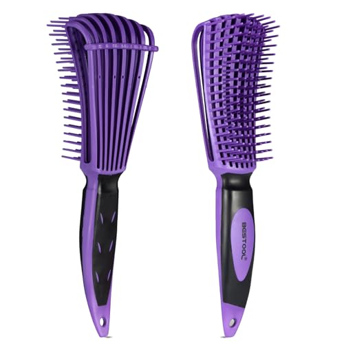 BESTOOL Hair Brush, Pro Detangle Hair Brush, Detangling Brush for Natural Black Curly Hair Afro 3/4abc Texture, Faster and Easier Detangle Wet or Dry Hair (Purple)