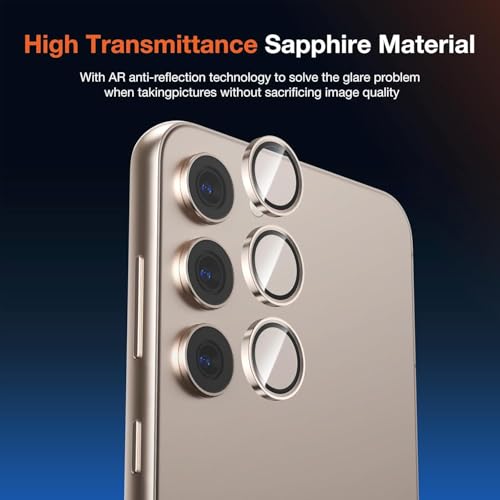 Image of Skinomi Camera Lens Protector Compatible with Samsung Galaxy S24 [Anti-Scratch] Premium Tempered Glass Film Aluminum Alloy Lens Ring Cover- Gold Titanium