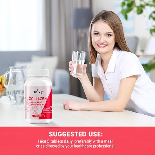 Image of Heivy Natural Collagen 5000 mg with Vitamin C, Biotin and CoQ10,Hydrolyzed Collagen Peptides Supportment for Women & Men, Multi Collagen Pill for Hair, Skin, Nails, Joint, Grass Fed, 300 Tablets