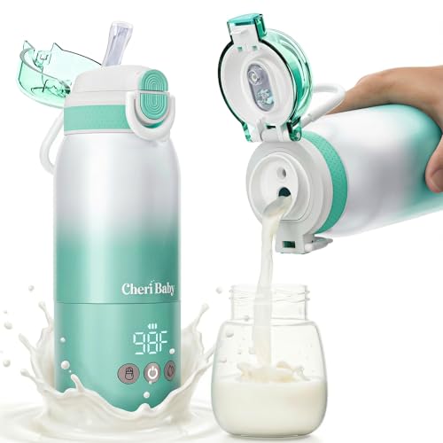 Image of Portable Bottle Warmer for Travel — Novel Straw Lid, 80W Fast Heating, Dual Heating Modes for Breasmilk & Formula, 5 Temp Settings + Keep Warm, 12 Ounces Bottle Warmer On-The-Go Meet All-Day Needs