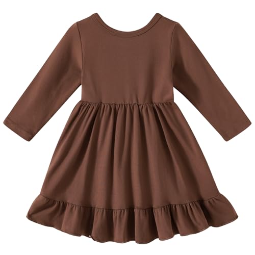 Toddler Girl Casual Solid A-line Twirly Dress Long Sleeve Skater Ruffle Hem Dresses Fall Outfit