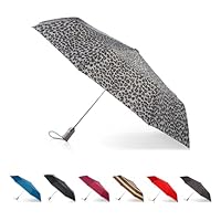 Totes Titan Portable Travel Umbrella – Windproof, Waterproof, Strong, Compact Umbrella – Perfect for the Car, Backpack, and On-the-Go, Grey Leopard, One Size, Titan Large Auto Open Close Windproof &