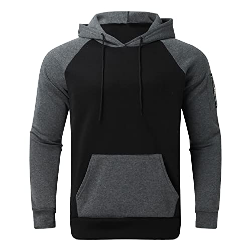 Muscularfit Workout Sweatshirts for Men Loose Fit Long Sleeve Hooded Sweatshirt Fashion Color Block Lightweight Pullover 20232
