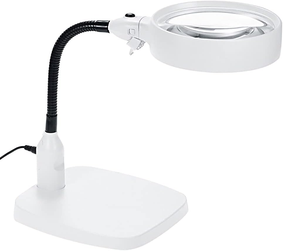 TMANGO 10X Lighted Magnifying Glass - Extra Large 4.8 Inch Lens Magnifying Lamp & Sturdy Base - Desktop Magnifier Light Stand for Close-up Work, Reading, Hobbies, Crafts, Reading, Sewing