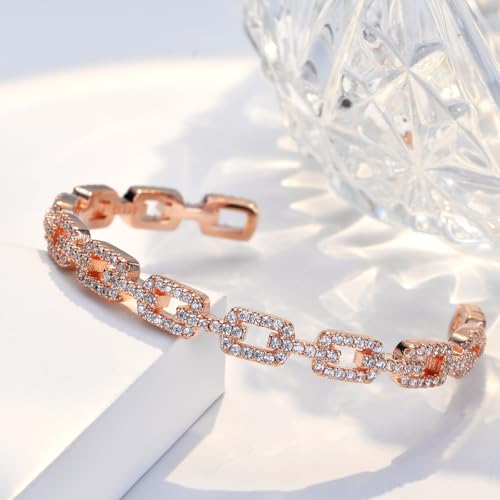 14K Gold Moissanite Open Bangle Bracelet for Women,Sparkling Geometric Moissanite Chain Open Cuff Bangle,Fashion Christmas Jewelry Gift for Her3