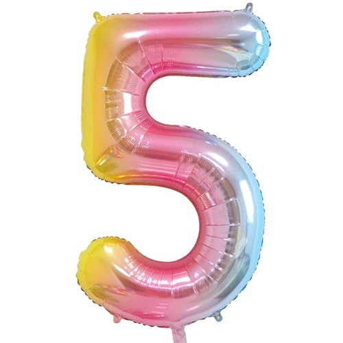 Image of Rainbow Gradient Number 5 Balloon 40 Inch Big Large Balloons 0-9 | 5th Helium Foil Mylar Number Balloons for Birthday Anniversary Party Decorations