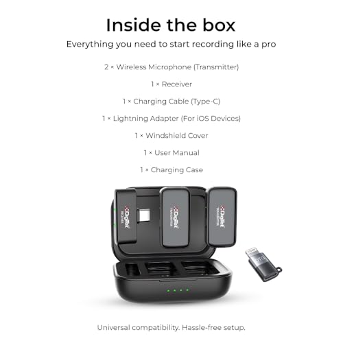 Image of Digitek (DWM 120 Wireless Microphone System, Noise Reduction, 2.4G Mic with 50m Range & 4.5Hr Battery, for iPhone & Android Smartphones, Ideal for Vlogging, Streaming & Interviews