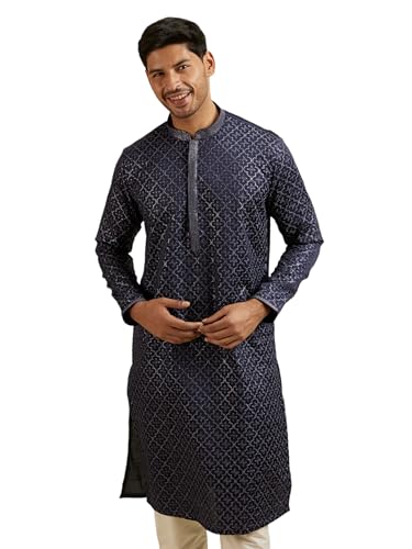 Kurta pyjama homme satin brodé Manyavar ensemble traditionnel indien 2 pièces