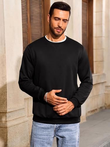 Runcati Herren Sweatshirt Langarm Rundhals Pullover Männer Einfarbig Langarmshirt Basic Freizeit Sport Oberteile Schwarz XL