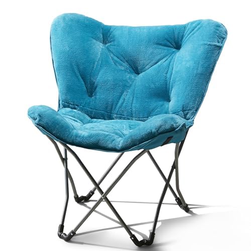 POMILER Foldable Butterfly Chair with Soft Microsuede Fabric Blue Portable Steel Frame 225 lbs Capacity