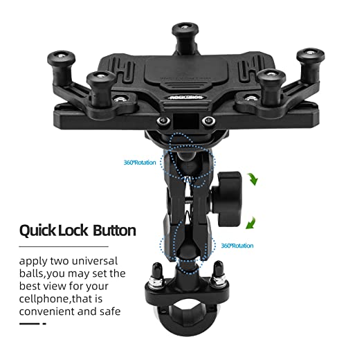 Rockbros Aluminum Motorcycle Bike Phone Mount With Vibration Dampener For 4.7''-7.1'' Phones, Motorcycle Bike Phone Holder Universal Handlebar Motorcycle(Handlebar Mount) #TOP5