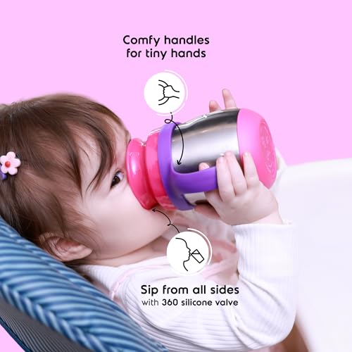 Image of rabitat Happy Tummy Combo Stainless Steel 360 Training Cup Big Cat 390ml and Hoppy Playte Yellow 430ml 3-Sectional Plate for Toddlers & Kids |2 Year Brand Warranty
