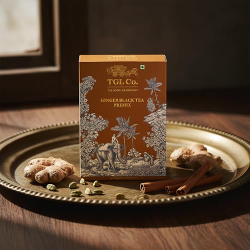 Image of TGL Co. Instant Ginger Black Tea Premix (14 Sachets) Quick & Easy To Make Ginger (Adrak) Flavored Tea Premix Sachets - 14g Per Serve