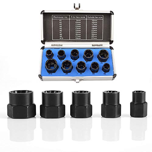 KECHUANG Impact Bolt Nut Remover Set 10 Pieces, Nut Bolt Extractor Socket Tool