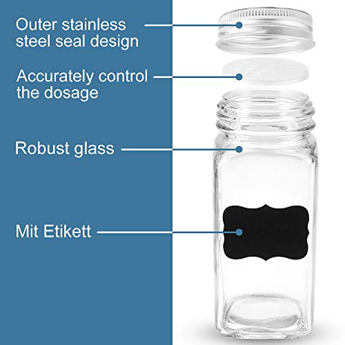 Foto von Gewürzgläser Set - 12 Gewürzstreuer - jeder Gewürzglas fasst 120ml,Gewürzstreuer in dem Gewürze Aufbewahrung, 10,5 x 4,3 cm Luftdichte Kappe …