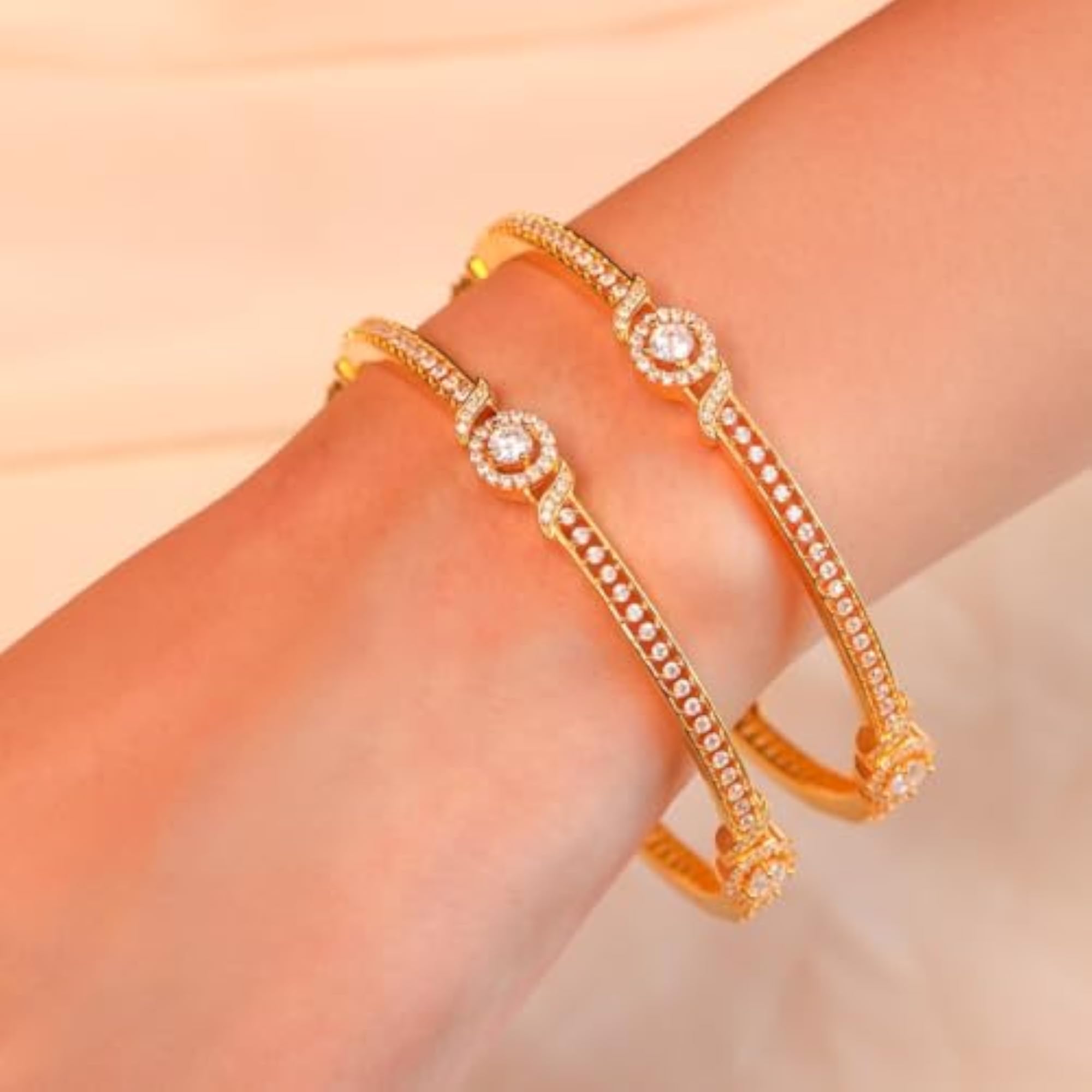 925 Sterling Silver CZ Plated Bangles - Pair of Stylish Jewelry