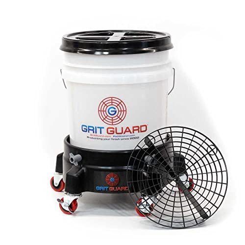 Grit Guard 5 Gallon Washing System | Includes 5 Gallon Bucket, Grit Guard, Bucket Dolly, and Gamma Seal Lid | for Car Wash and Detailing | Black