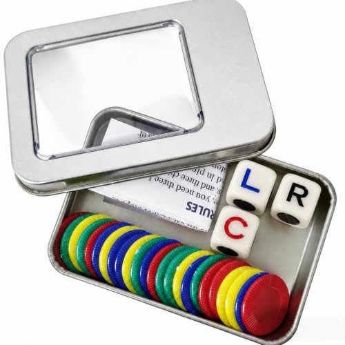 Left Right Centre Dice Game(LCR) - 3 Dice & 24 Chips with Storage Box