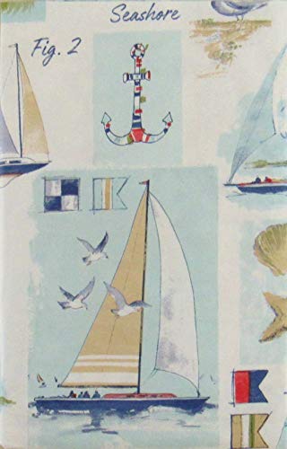 Sailing At The Seashore Patchwork Vinyl Flannel Back Tablecloth (60" Round) #TOP22