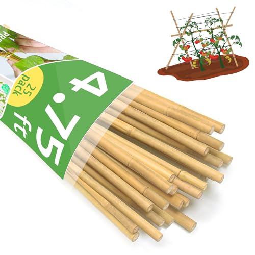Bamboo Garden Stakes 57 Inch 25pcs, 1/2" Dia Plant Stakes 5ft Approx for Indoor Outdoor Plants, Support Tomato, Cucumber, Beans and More Climbing Plants