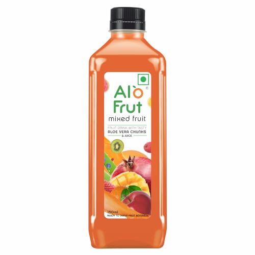 Image of Alo frut Mixed Fruit Drink with Tasty Aloevera Chunks & Juice| Goodness of Fruits and Aloevera | Ready-to-Serve Fruit Juice| Mixed Fruit Juice-150ml (Pack of 60)