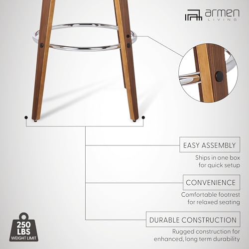 Armen Living Lcshbabrwa26 Shelly 26" Counter Height Barstool in Brown Faux Leather and Walnut Wood Finish