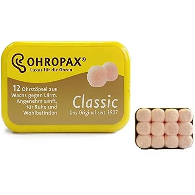 Ohropax Reusable Wax/Cotton Ear Plugs (24 Plugs Total)(1 Clear Carrying Case) - Ear Plugs for Sleeping Noise Cancelling, Swimming, Shooting Ear Protection, and a snoring Solution.