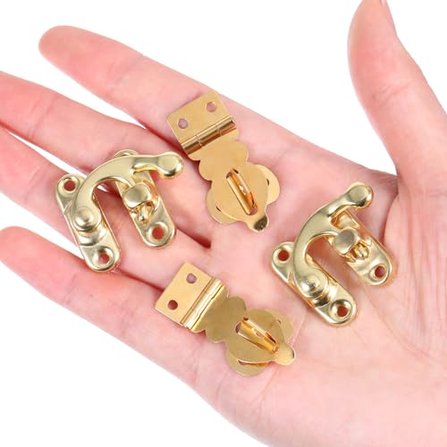 Image of Brass Solid Padlock Hasp 10 Pcs Mini Swing Arm Clasp Vintage Hasp Gold Decorative Hasp with 40 Screws for Wooden Box Jewelry Box Gift Case