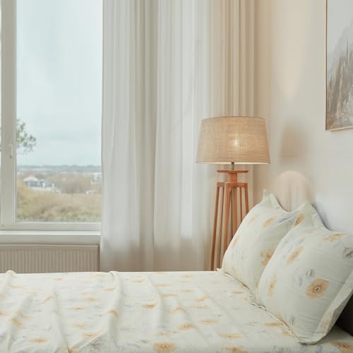 Image of Cortina Cloud Cotton King Size Bedsheet with 2 Pillow Covers | Super Soft, Breathable & Skin-Friendly Bedsheet for Double Bed King Size with Boho Design | 270x250 cm (White & Yellow, King)