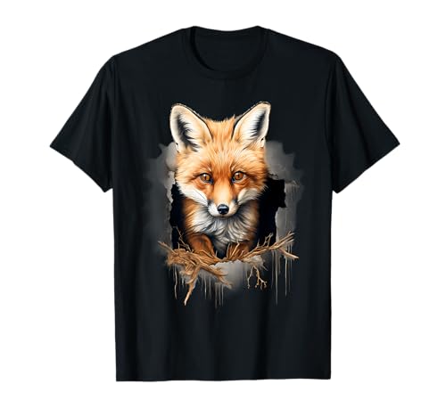 Fuchs Wand Wildlife Tierdruck Wald Motiv Zeichnung Natur T-Shirt Fuchs Wand Wildlife Tierdruck Wald Motiv Zeichnung Natur T-Shirt