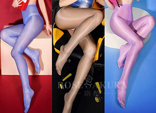 Long-Perfect Super Shimmery Oil Shiny Plus Footed Thigh High Sheer Hold Up Pantyhose Stockings 30 Den Tights4