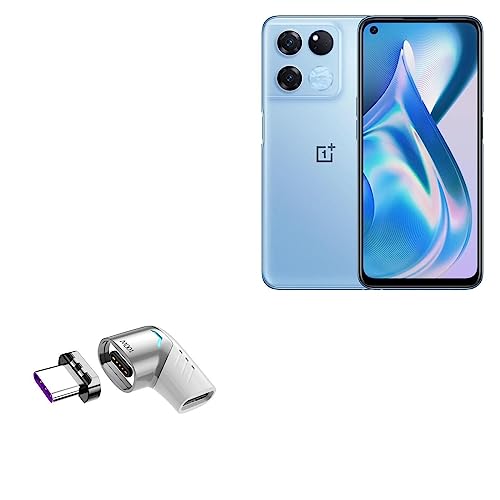 BoxWave Adapter Compatible with OnePlus Ace Racing - MagnetoSnap PD Angle Adapter, Magnetic PD Angle Charging Adapter Device Saver - Metallic Silver