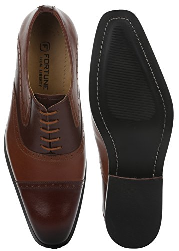 Image of LIBERTYZENO Mens Burnished Toe Genuine Leather Adults Lace Up Oxford Dress Shoes for Easter Gift