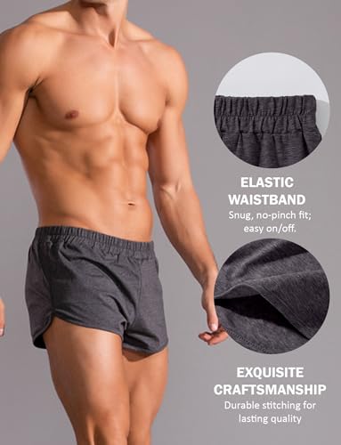 Men's 3-Inch Inseam Cotton Lounge Shorts Breathable Running Workout Active Shorts Sleep Bottoms4