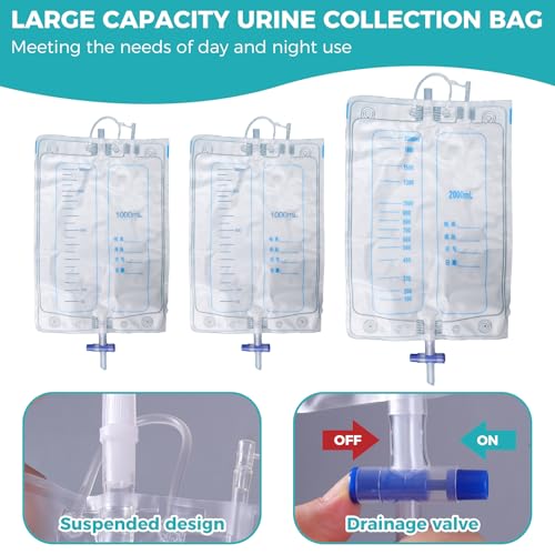 Wearable Urinary Drainage Bag for Men(2000 ML*1+1000 ML*2) ，Reusable Urine Collection Bag，Urinary Drainage Bag System，Elderly Urinalfor Bedridden Patients