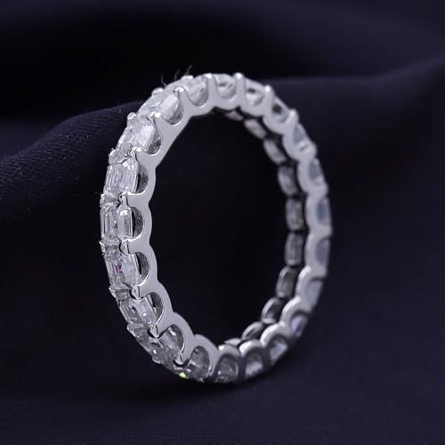 SAVEARTH DIAMONDS Eternity Wedding Band Ring For Women, 3.40 CT 3MM Asscher Cut Lab Created Moissanite Diamond Full Eternity Stackable Engagement Ring In 14K Gold Plated 925 Sterling Silver4