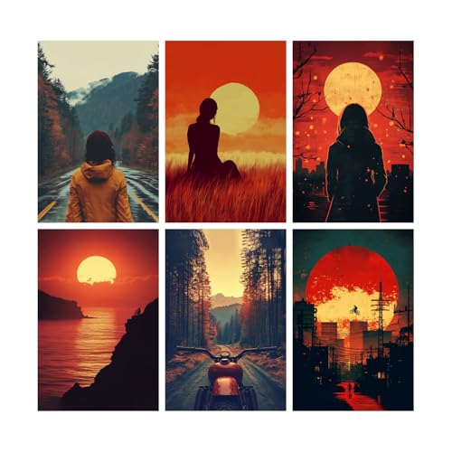 Image of SiddArtify Sunset Silhouette Wall Art Poster Print Set - Modern Landscape Decor for Living Room Bedroom Office - 12x18 inch Sticker Pack of 6
