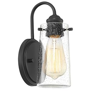 Kira home rayne 95 modern wall sconcebathroom light seeded glass matte black finish  urban country home decor