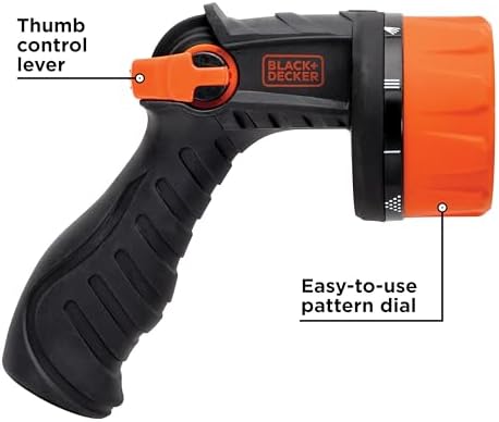 Black + Decker Heavy-Duty 10-Pattern Poly Thumb Control Nozzle – Ergonomic, Versatile, Precision Garden Hose Attachment BD8439 - Thumbnail 3